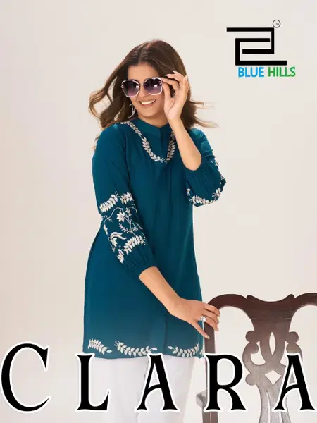 Clara By Blue Hills Rayon Embroidery Surat Ladies Top Wholesale Market